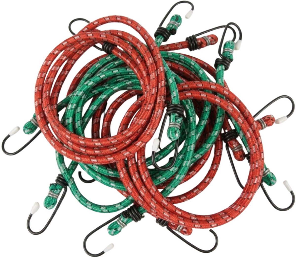 Cogex Bagagespin - 10x - groen / rood - 2 haken - 1 mtr - elastiek - bagagebinder/bindelastiek