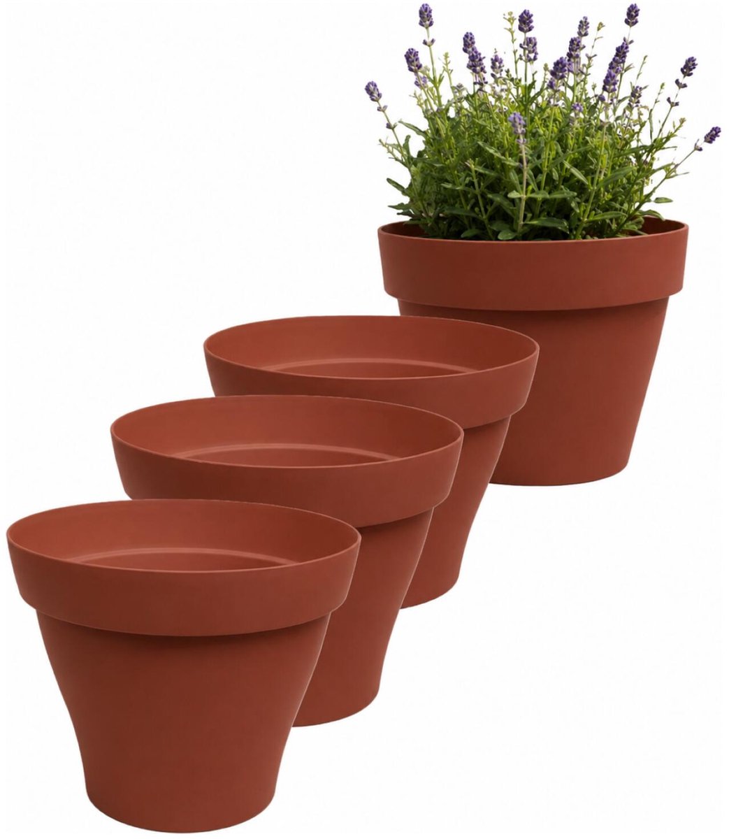 EDA Romeo Bloempot / plantenpot - 4x - kunststof - terracotta - D17 x H13 cm - binnen en buiten