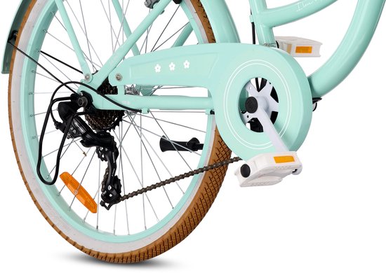 SUN BABY FLOWER BIKE RETRO Kinderfiets 24 inch, Fiets voor een meisje 24" - 7 versnellingen, stalen frame, V-brakes, spatborden, kettingkast, verlichting, bel, verstelbaar - Mint van Sun Baby — afbeelding 5