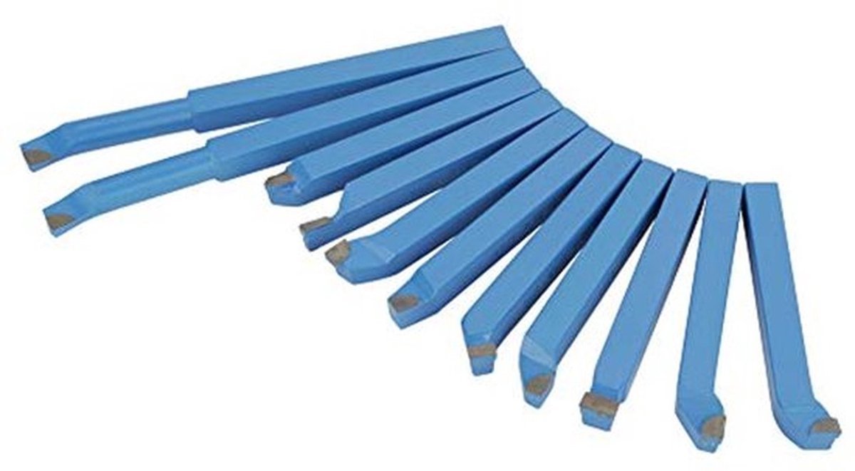 11-delige hardmetalen draaibankgereedschapset voor snijden, draaien en frezen. Hardmetalen lasfrezen, snij- en draaigereedschapset 8 x 8 mm.