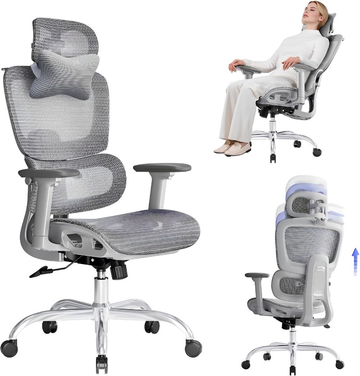 LNMsolutions® Bureaustoel - Ergonomische Bureaustoel - Office Gaming Chair - Grijs - 48cm x 50cm x 122cm