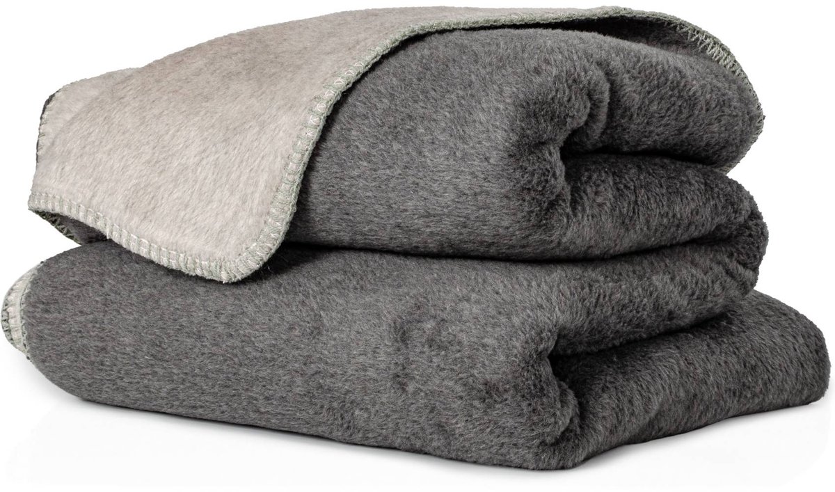 ANRO Plaid Betty Antraciet 150x200cm – Woondeken Bankdeken Katoenmix Sprei Woonkamer Tweezijdig