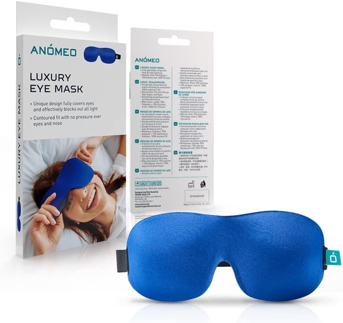 Luxe slaapmasker, hoogwaardig verduisteringsslaapmasker voor dames en heren, slaapmasker, eenheidsmaat, blauw