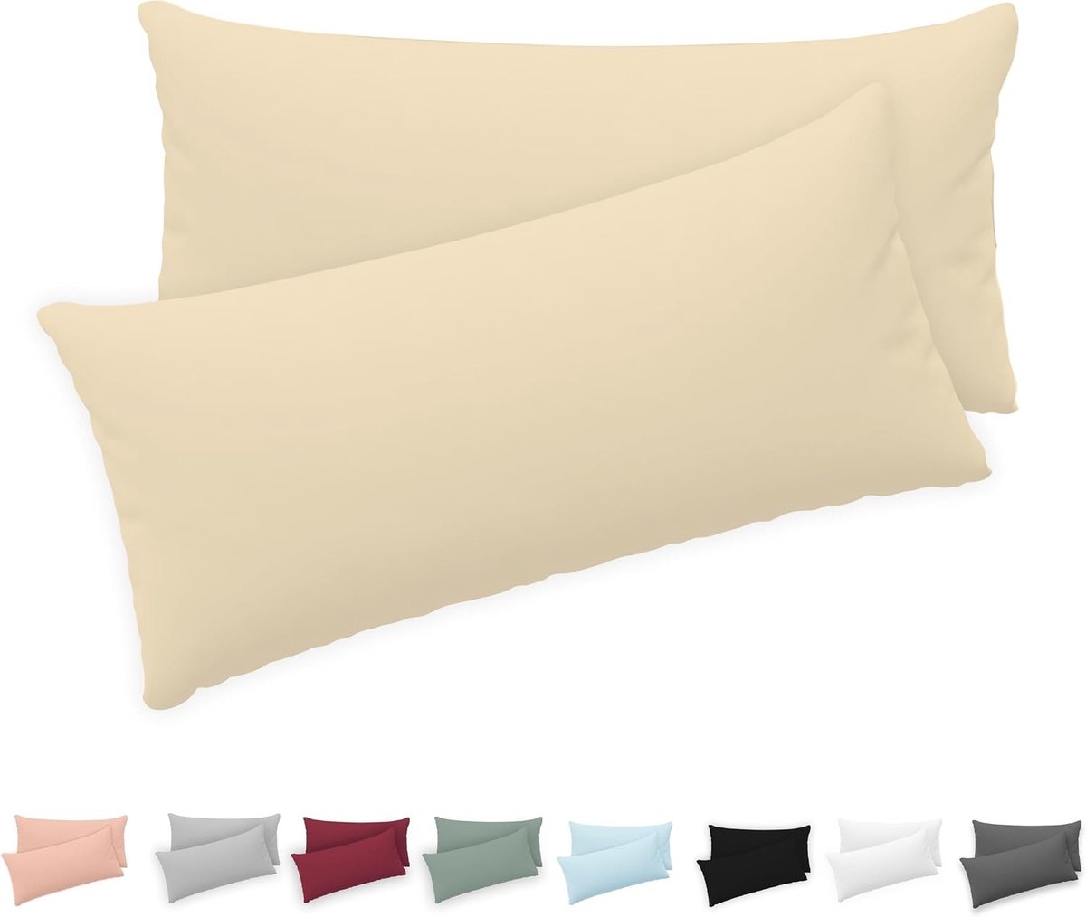 Kussenslopen 60 x 70 set van 2 - Wit - 50 x 80 cm - Katoen Jersey 150 GSM - Voor Bedkussens