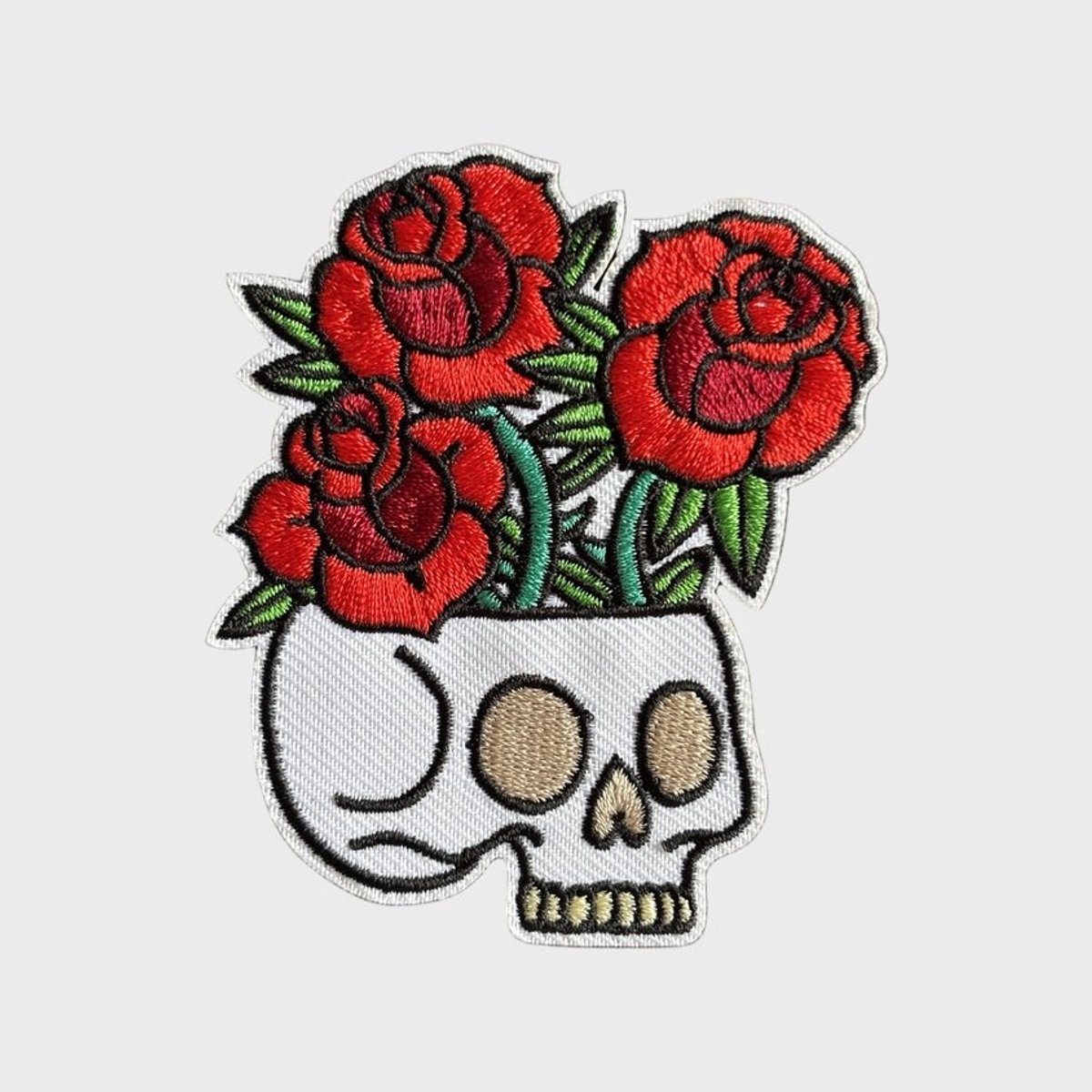 Patchy® – Skull & Roses Strijk Embleem Patch 6.5 x 8 cm