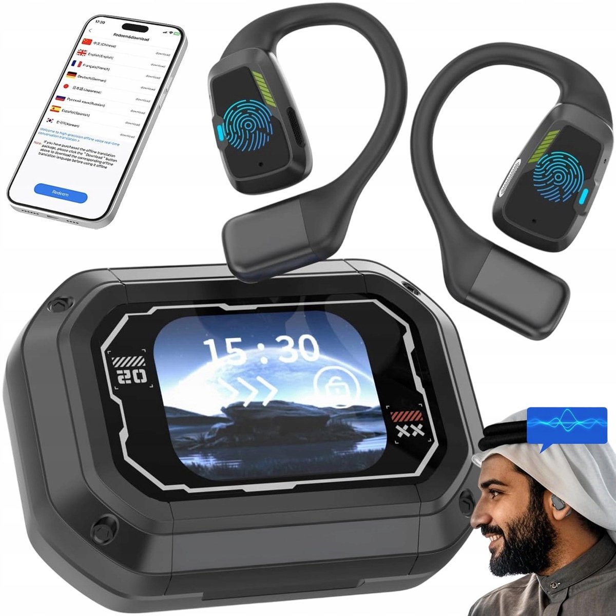 Draadloze Oordopjes - Al Vertaal Oordopjes - Bluetooth Oordopjes - Vertaaloortjes - 165 Talen Vertaling - Bluetooth 6.0 - Directe Vertaling - 40 uur - Hi-Fi - Touchscreen Oplaadcase - Voor Reizen Zakelijk en Kantoor