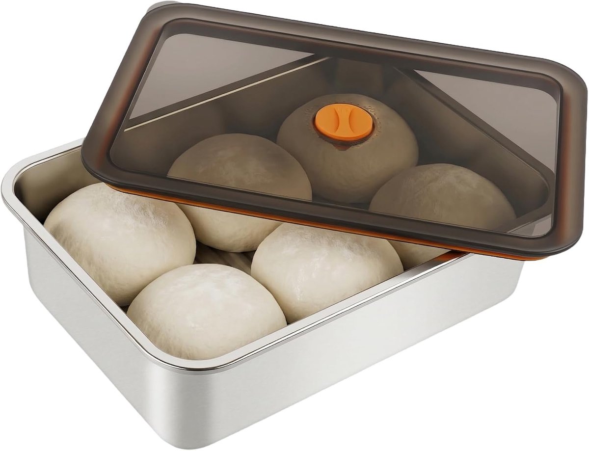 carmdering - Kleine deegkrat - Pizzaballenbox van roestvrij staal, 30 x 21 x 8,5 cm, ideaal voor fermentatie van pizzadeeg en brooddeeg, handige voedselcontainer voor deeg en pizza-accessoires