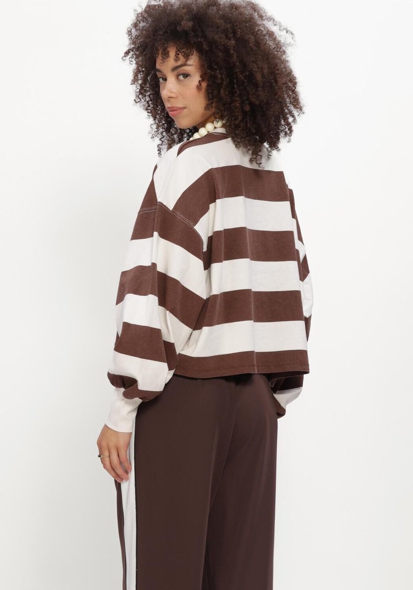 Catwalk Junkie Oversized Striped Long Sleeve Tops & T-shirts Dames - Shirt - Bruin - Maat 40