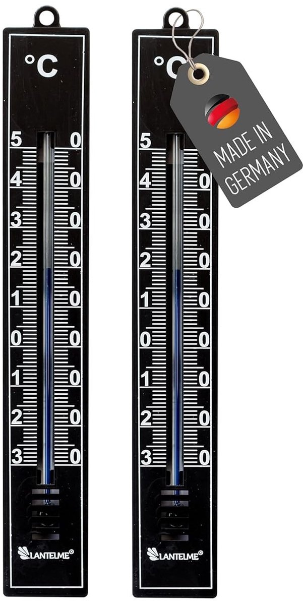 Tuinthermometer - Zwart - 18 x 2,5 x 0,9 cm - Analoog en Weerbestendig - Voor Binnen en Buiten