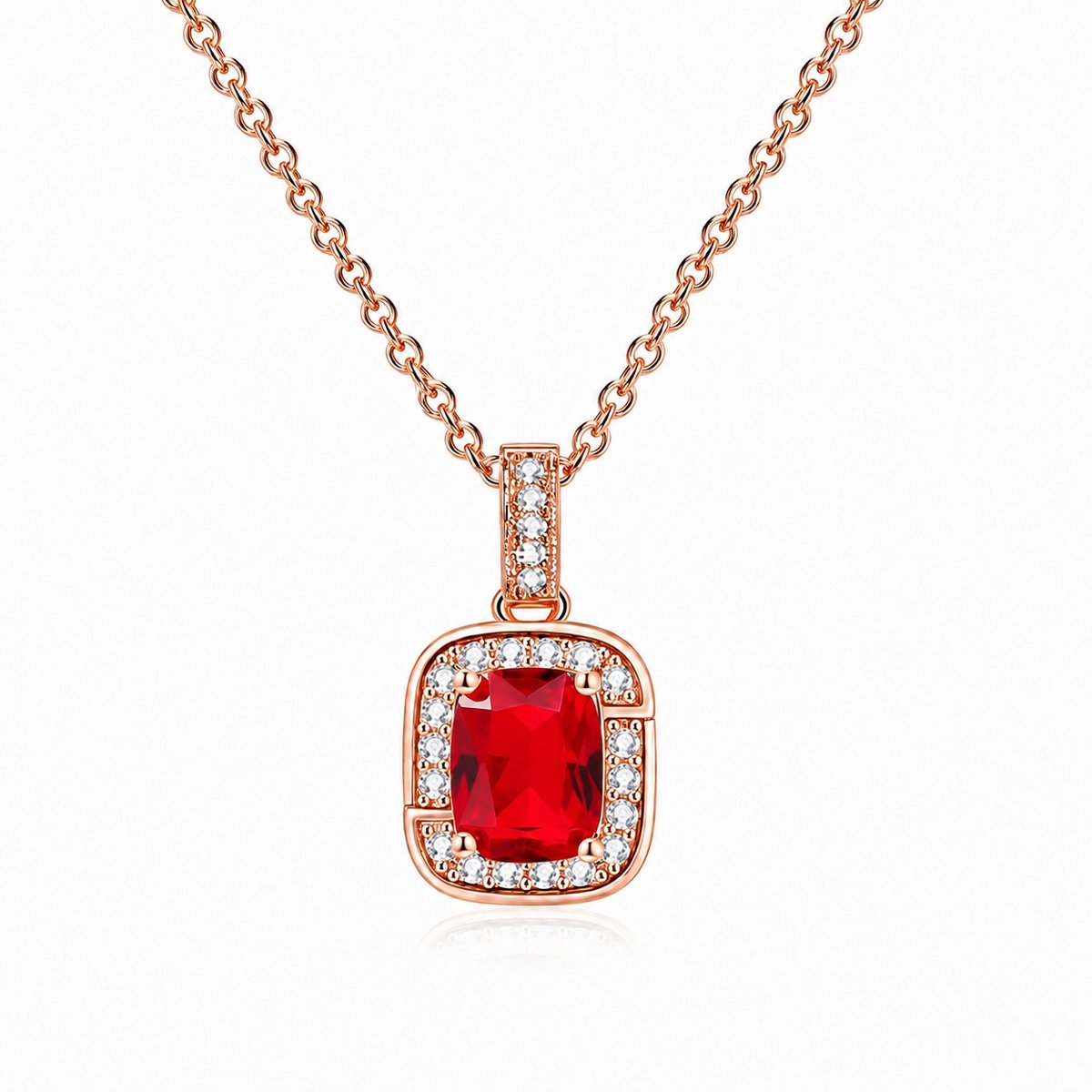 LGT JWLS - Dames ketting met hanger - Rosegoudkleurig - Rood zirkonia