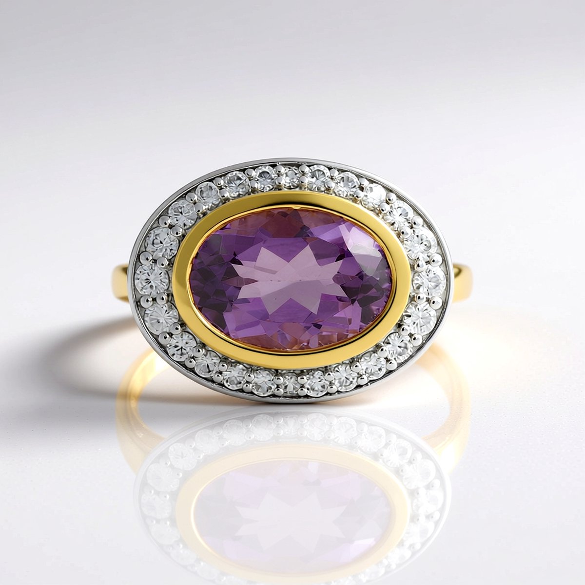 Cavill - Elegante Vergulde 925 Zilveren Ring met 5,4 Ct Lavendel Amethist en Cambodjaanse Zirkonen - Ovaal Design - Amethist Sieraden Dames