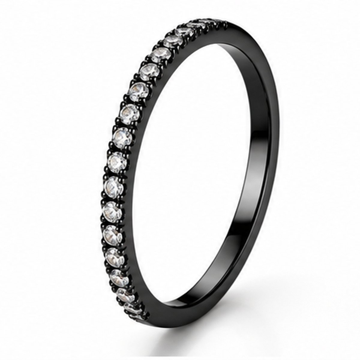 LGT JWLS - Dames ring - Zwart|Wit Metaal - Zirkonia
