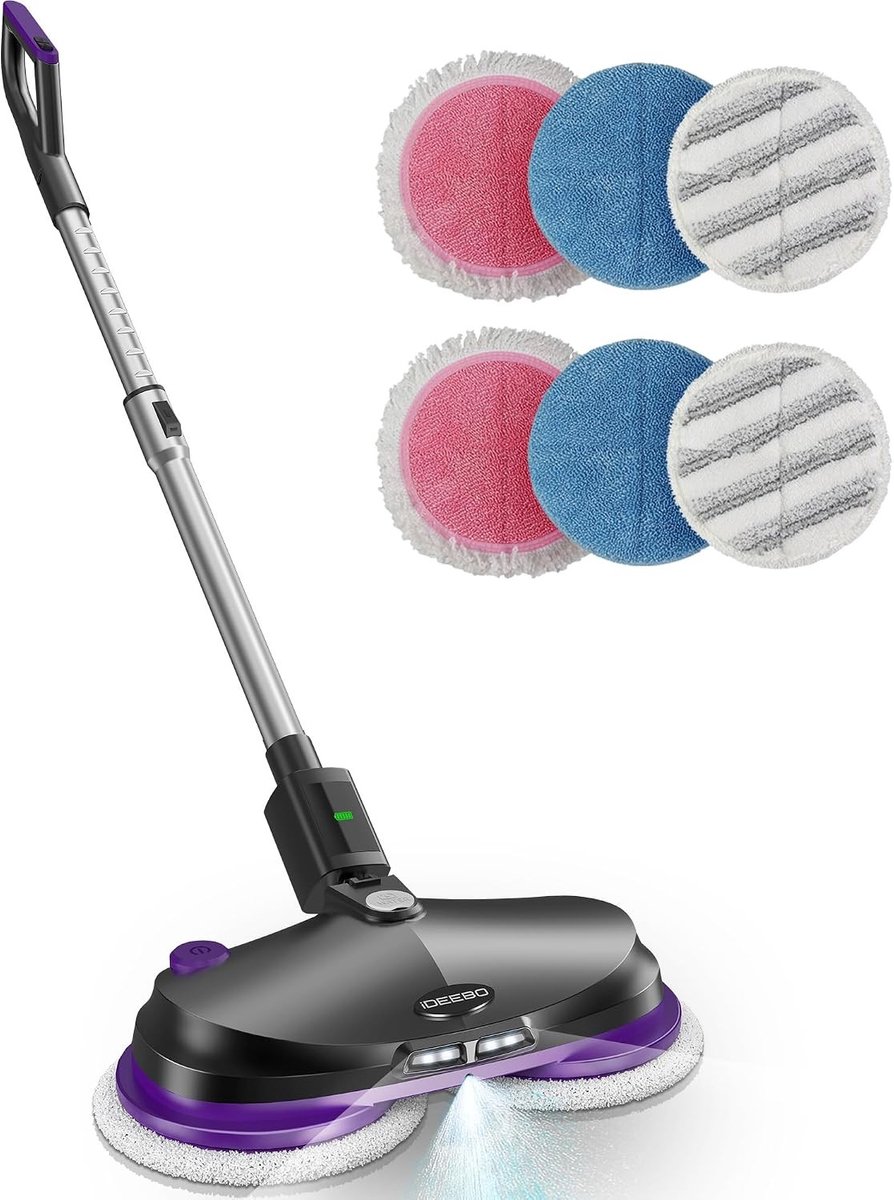 Draadloze elektrische mop - Wit - 55,15 x 15,35 x 3,74 inch - Met Watertank en LED-verlichting - Voor Vloeren