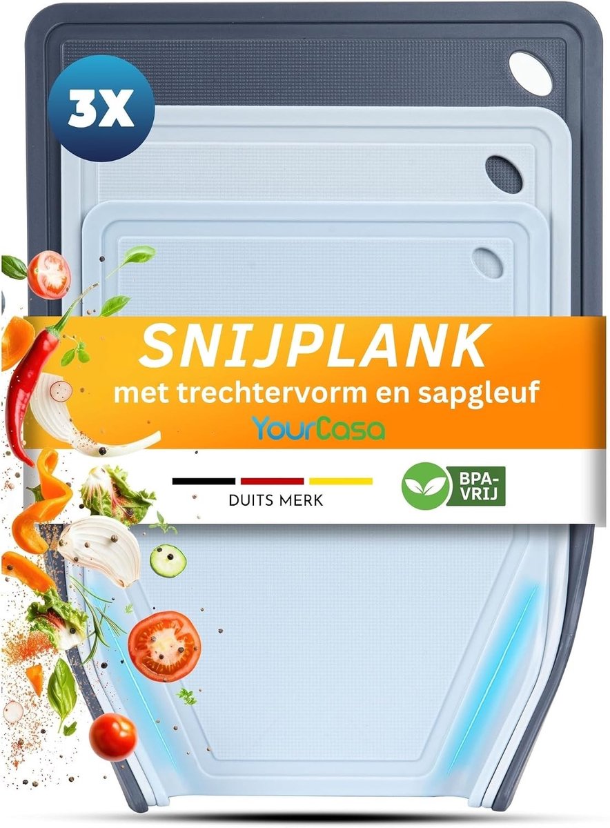 Snijplank Set - Grijstinten - 3-delig - Antislip en Vaatwasmachinebestendig - Voor de Keuken