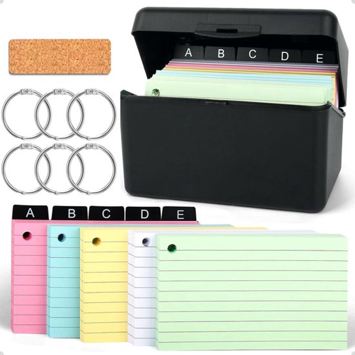Indexdozen zwart - praktisch voor notities - 263 stuks - 15 x 9,5 x 8,5 cm