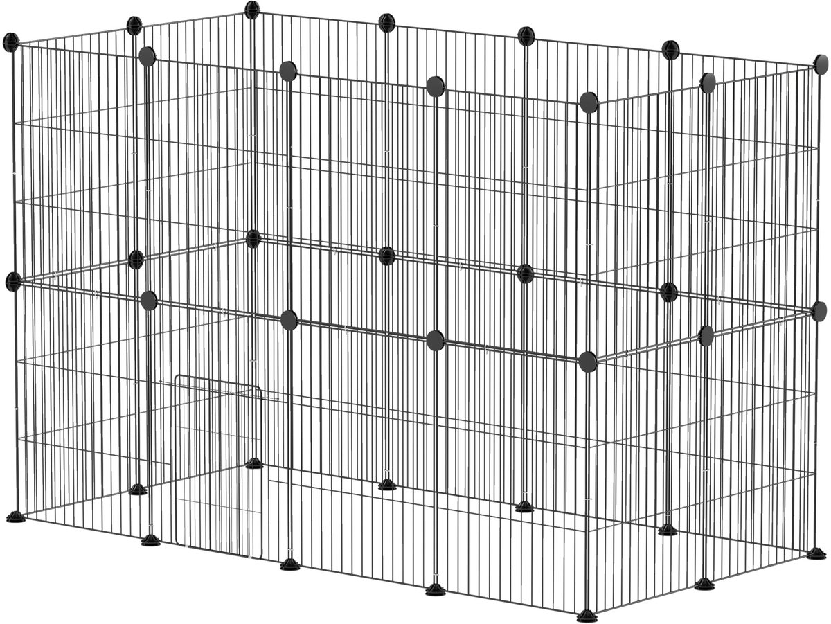 Huisdierenhek - Modulaire speelbox voor kleine dieren - 24 panelen - Afmetingen per gaaspaneel: 40 x 30 cm - Totale afmetingen: 120 x 60 x 80 cm - Zwart