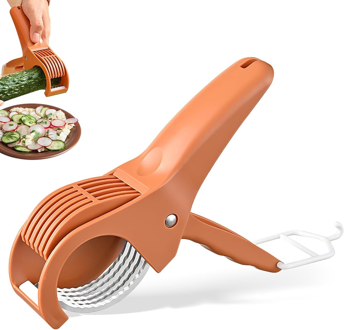 Bobypet - Handmatige Groentesnijder met RVS Messen - Komkommer & Fruit Snijder - Verdelersnijder voor Banaan, Worst en Paprika - Oranje kleur