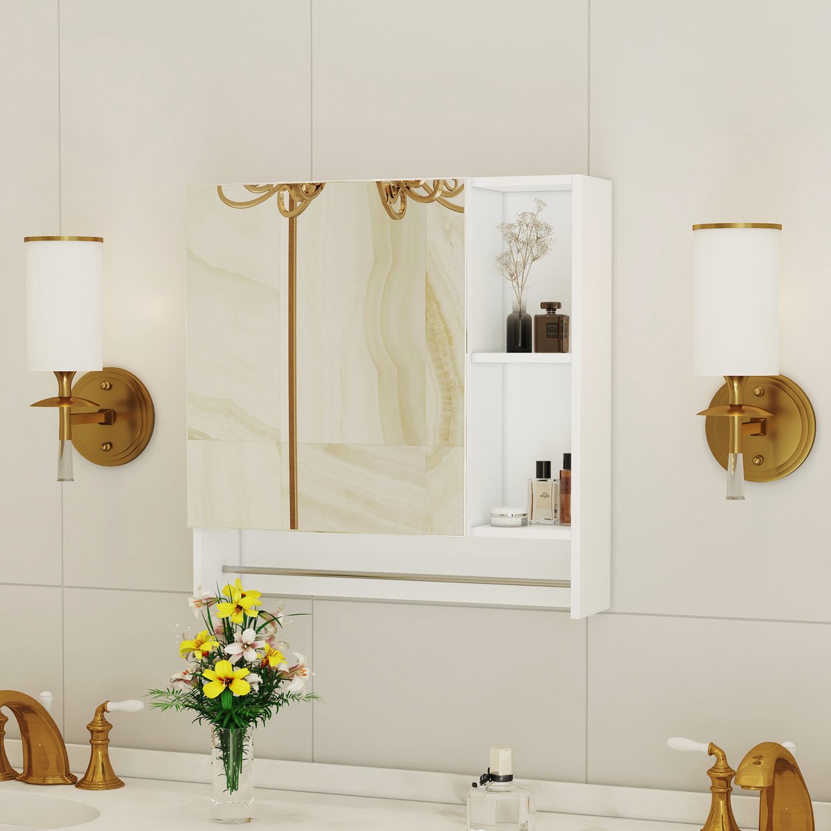 COVREO Badkamer spiegelkast 55 x 56 x 13 cm wit MDF, wandmontage met legvakken