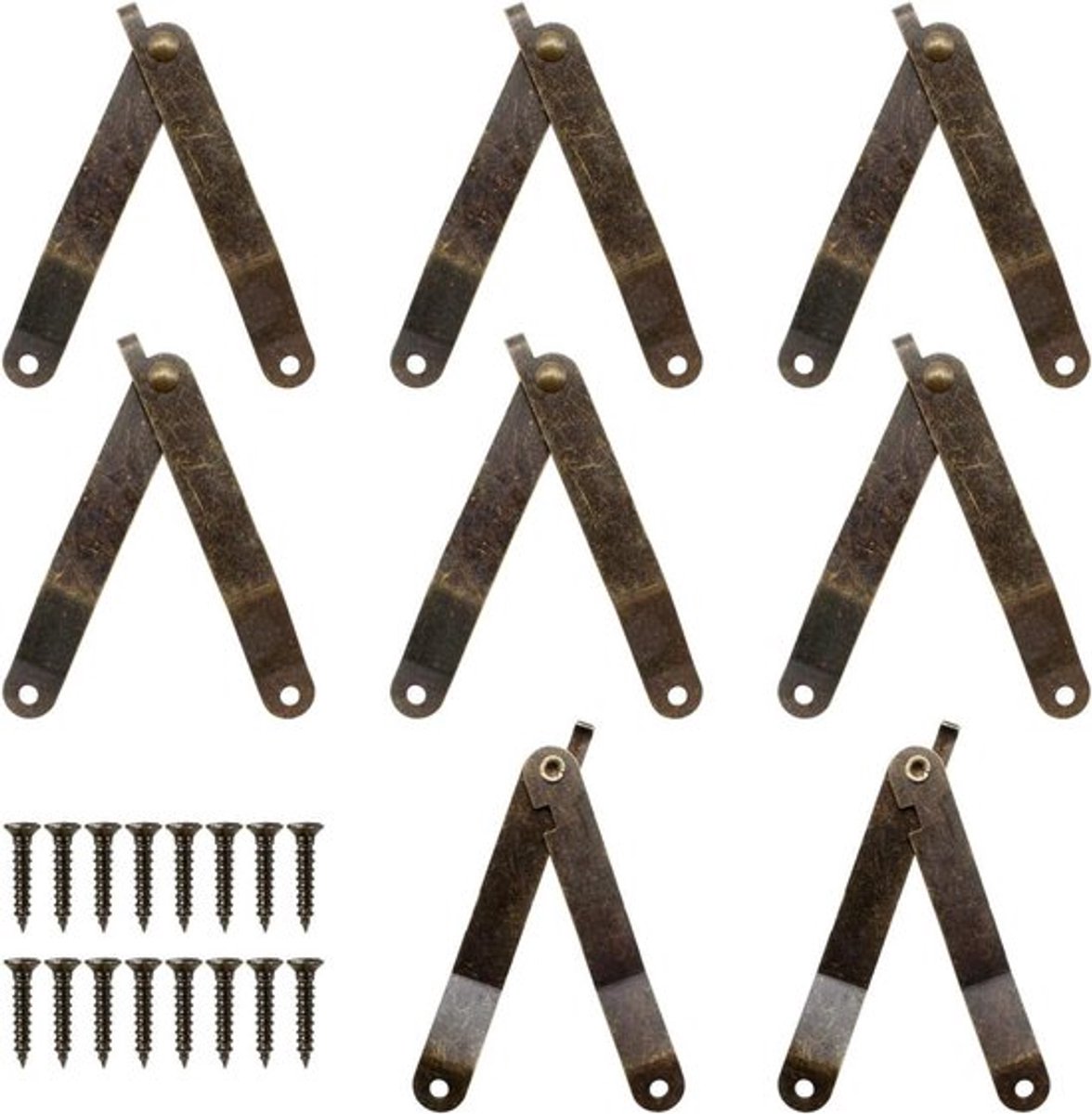 Scharnieren van verzinkt ijzer, retro design, 8 stuks, 83 mm lang - 11 mm - klapscharnier - vergrendeling - meubels - deur - dekselsteun - kastdeur.