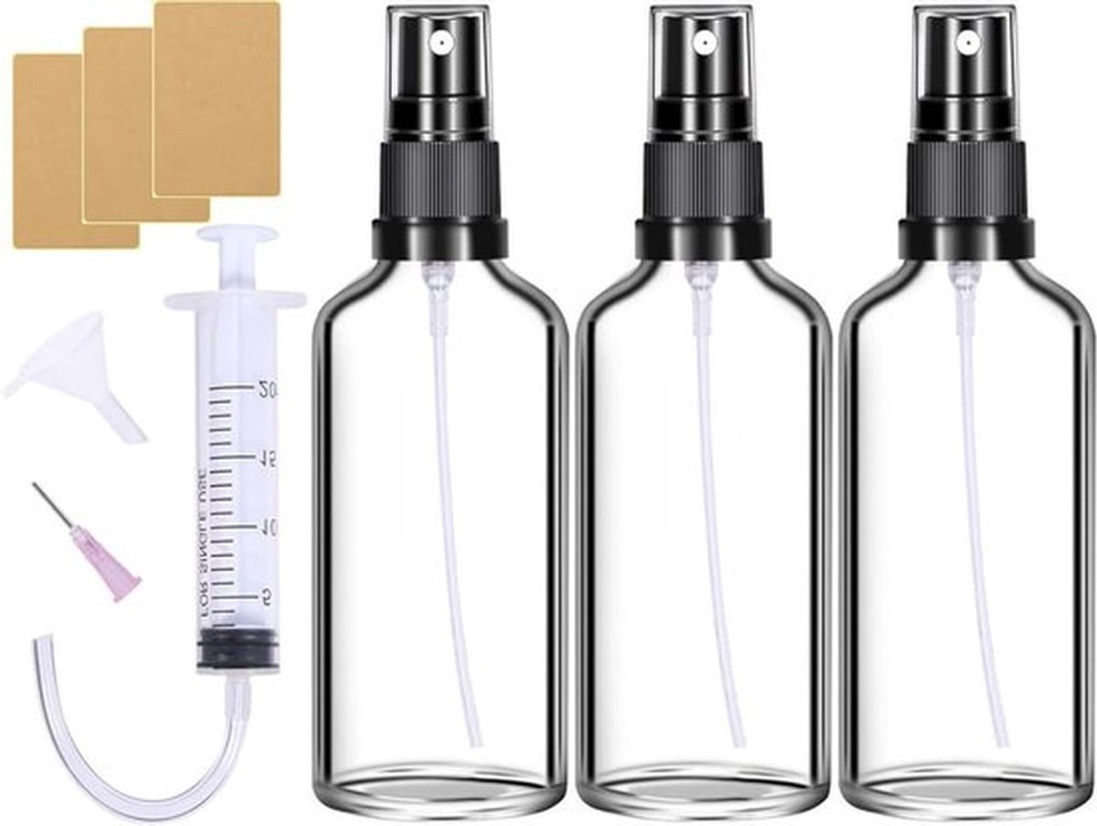 Lege transparante spuitflessen 100 ml - Set van 3 stuks - Parfumverstuiver voor cosmetica, oliën - Draagbare vulling