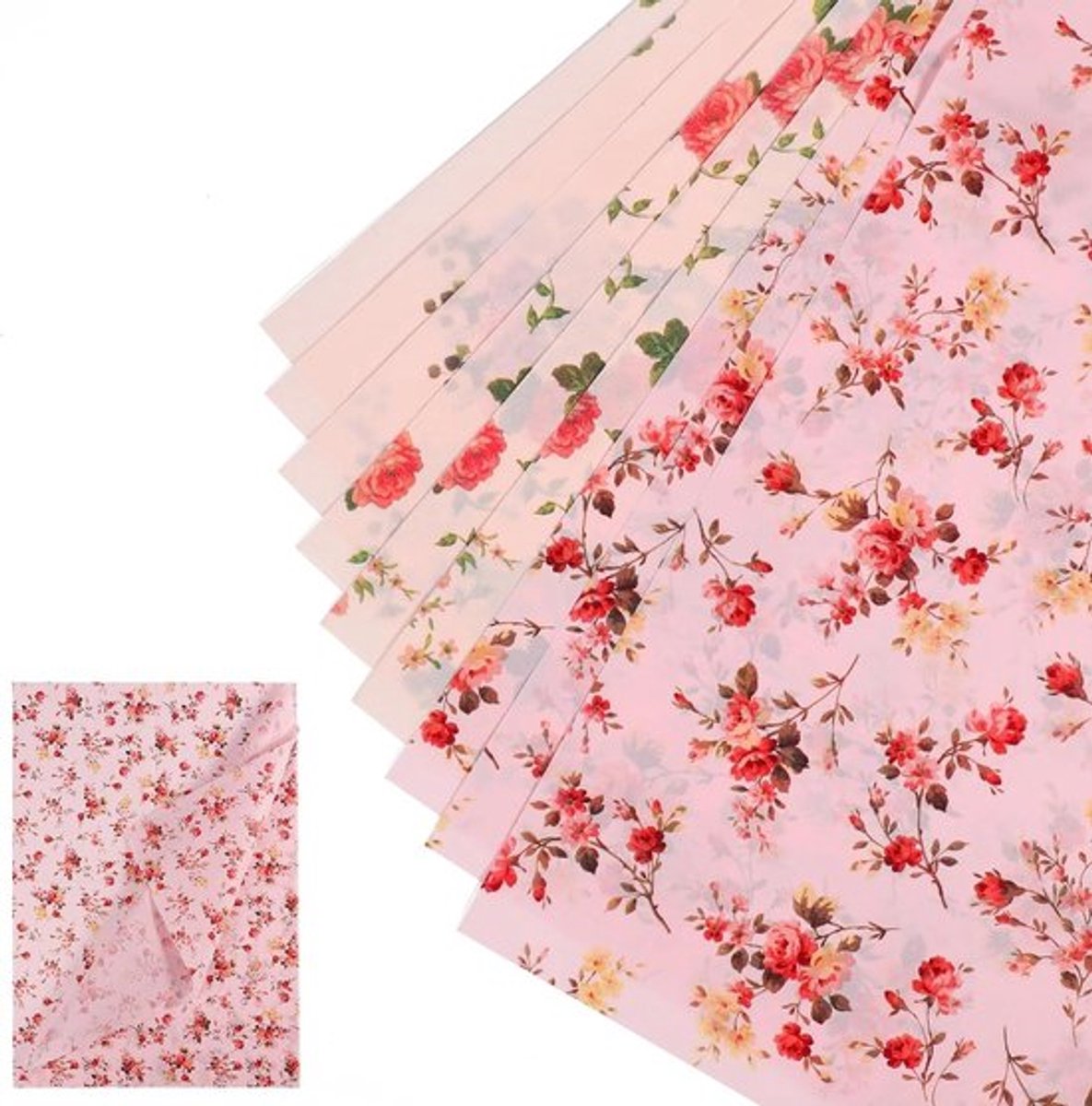 - Bloemenvloeipapier - Inpakpapier - Decoratieve - Roze - Kerstmis Verjaardag Feest - Geschikt voor Cadeaupapiervellen - 30x35cm 3 Stijlen 50 Vellen Ambachten Verpakking.