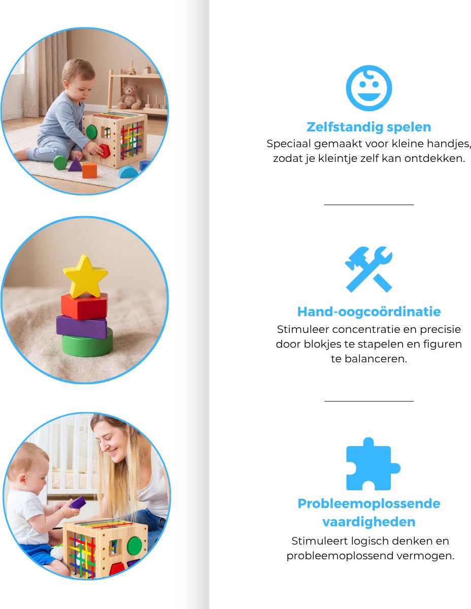 Mauzek® Houten Activiteiten Kubus – Montessori Speelgoed – Houten Speelgoed – Blokkendoos – Speelkubus – Sensorisch Speelgoed – Educatief Speelgoed – Vormenstoof – Peuter Speelgoed – Jongens – Meisjes – 1 jaar – 2 jaar –3 jaar –4 jaar — afbeelding 3
