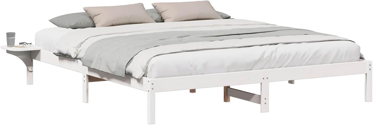 Bedframe Massief Hout - Houten Omranding - Slaapkamer Inrichten - Modern Minimalistisch Design - 200 x 200 cm - Wit