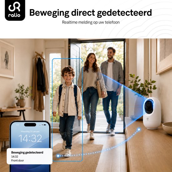 Ralio Beveiligingscamera binnen - 3MP Ultra HD - Huisdiercamera met App - Wifi Camera - beweging en geluidsdetectie - Bewakingscamera - Babyfoon - 2.4/5 GHz - Wit — afbeelding 3