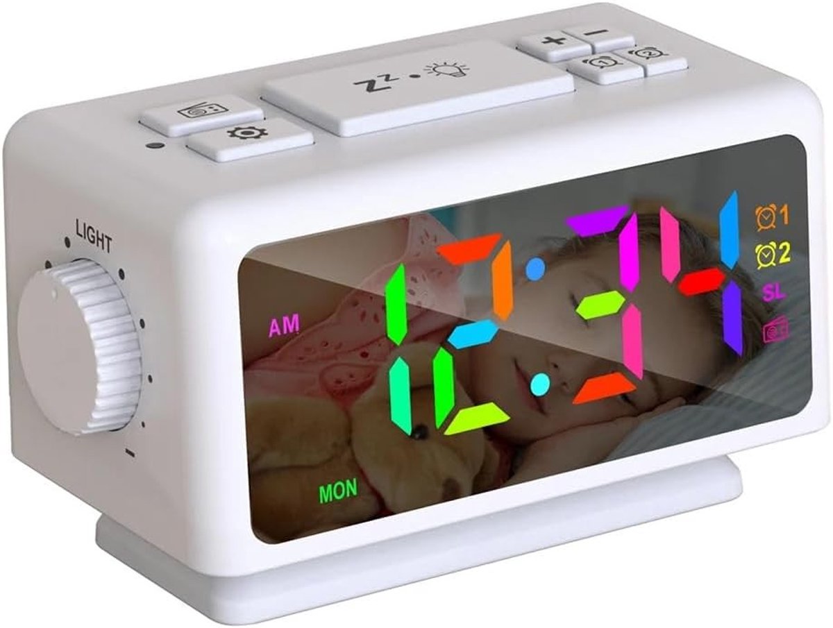 Digitale Wekker - Wit - RGB Helderheidsdimmer - FM-Radio met USB-poorten - Voor Slaapkamers