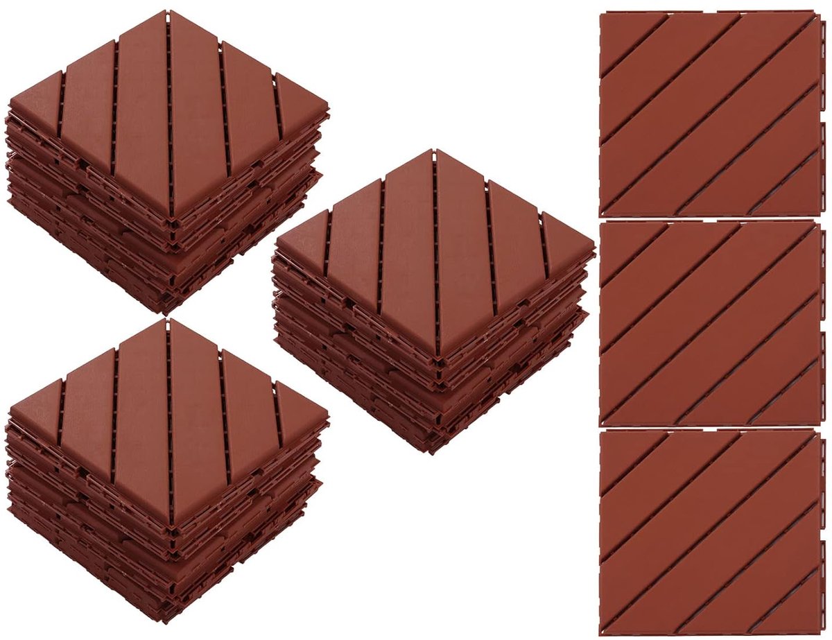 Kunststof Terrastegels - Kliktegels Buiten - Terras Vernieuwen - Waterdicht Antislip - 30 Stuks - Bruin