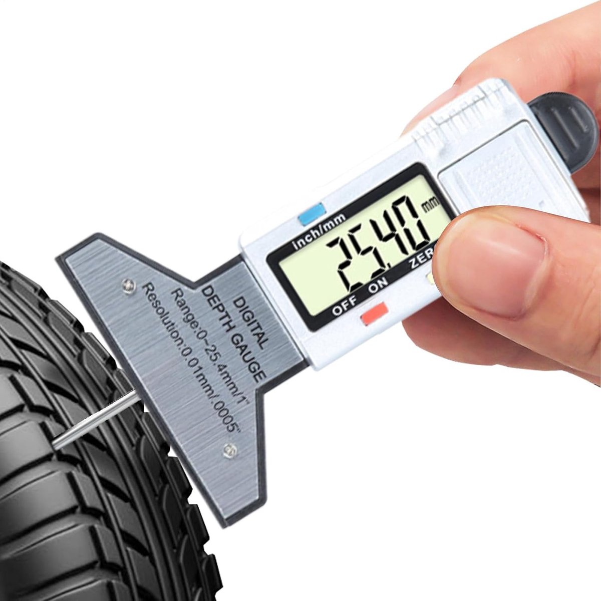 Banden Loopvlak Dieptemeter - Profielmeter Banden - Veiligheid Controleren - Digitaal LCD Display - 0-254 mm - Zwart