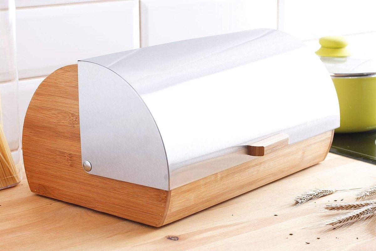 Broodtrommel Bamboe Brooddoos Metaal Brood Bewaren Chic Tijdloos Design 39 x 28 x 18.5 cm