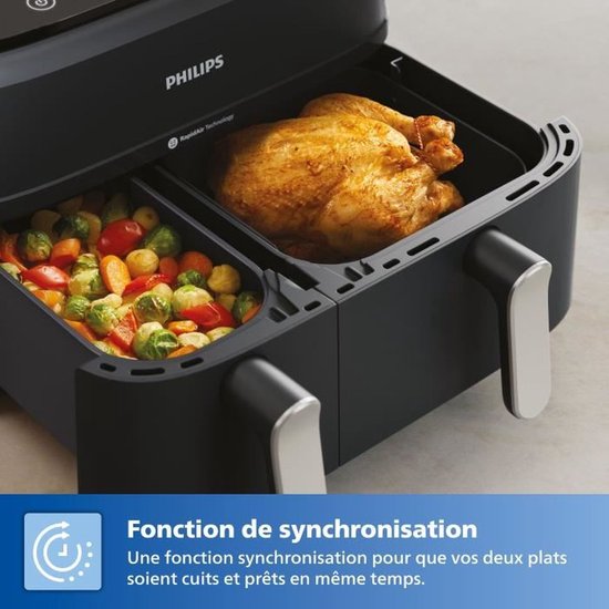 Philips 3000 Series Dual Airfryer - NA351/00 - Dubbele Mand - 9L - Tot 6 Personen - Zwart/Zilver