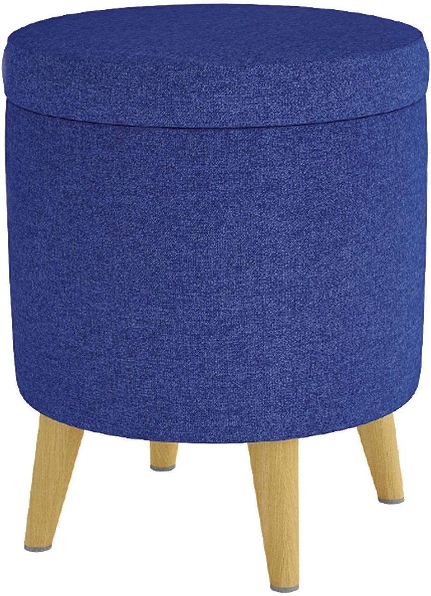 Opberg Ottoman - Ronde Poef - Woonkamer Decoratie - Met Verborgen Opbergruimte - 37x37x45.5cm - Linnen