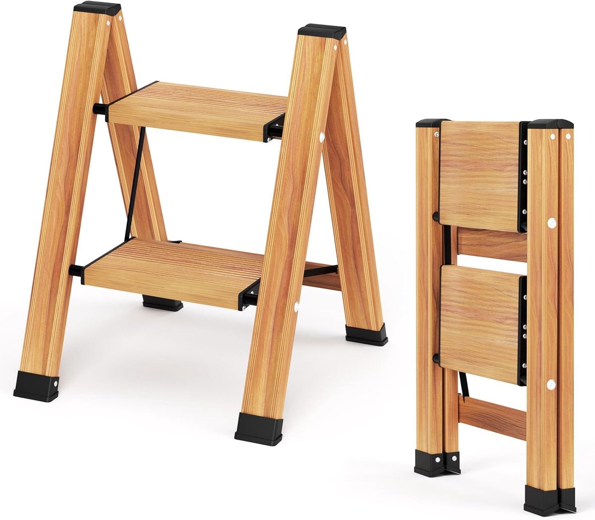 Opvouwbare Ladder - Houtnerf Trede - Klus Klussen - EN131 Gecertificeerd - 150 kg Draagvermogen - Houtnerf