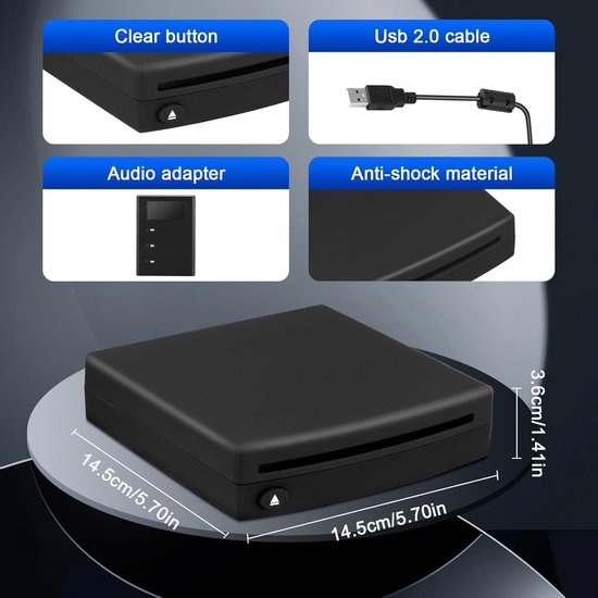 Externe CD Speler - Auto Stereo - Muziek Afspelen - USB Aansluiting - Compact Formaat - Zwart — afbeelding 2