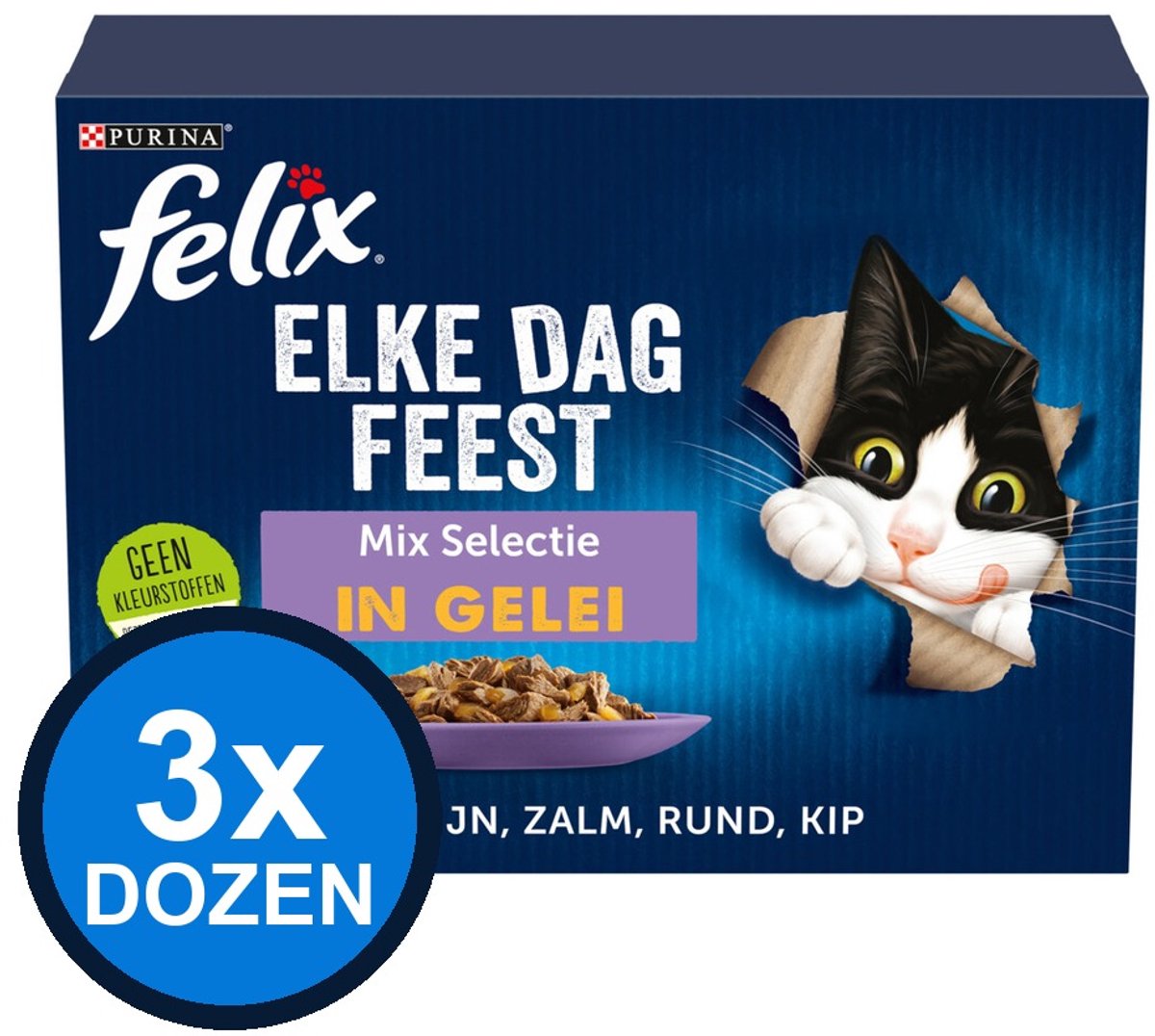 Felix Felix - Elke Dag Feest Mix Selectie in Gelei - Kattenvoer Natvoer - doos 12x85g