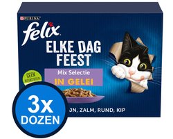 3x Felix - Elke Dag Feest Mix Selectie in Gelei - Kattenvoer Natvoer - doos 12x85g
