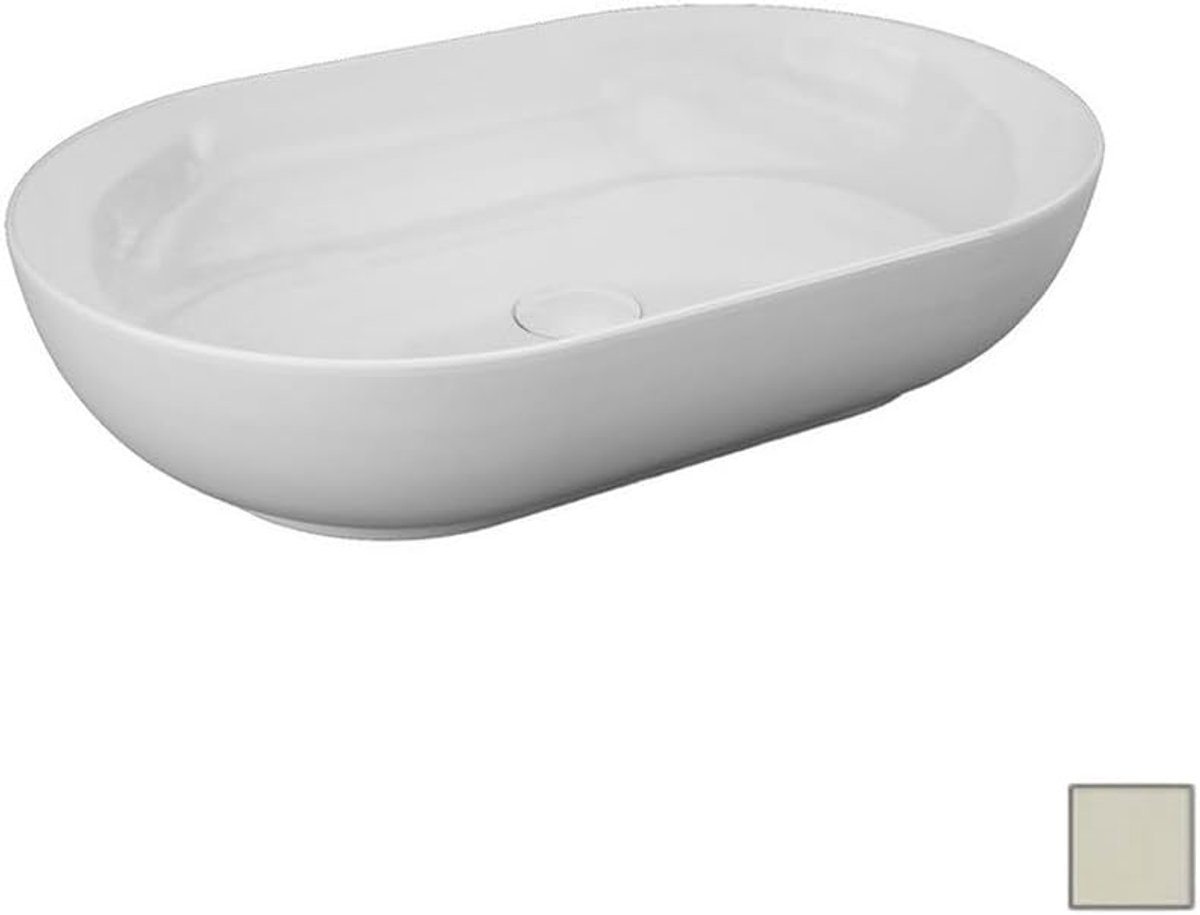 Opzetwastafel Ovaal - Waskom Badkamer - Badkamer Inrichten - Mat Beige Afwerking - Standaard Maat - Beige