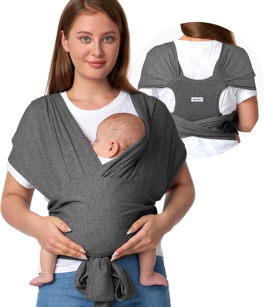 Baby Draagdoek - Babywikkel Draagband - Baby Dichtbij Houden - T-shirt Design - 76-120cm - Grijs