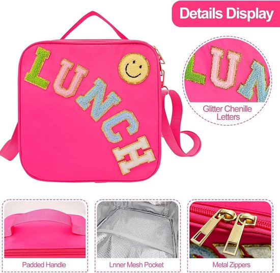 VHV - Lunchbag - Geïsoleerde lunchtas met verstelbare schouderriem - Smiley koeltas voor school en picknick - Rood van Vhv — afbeelding 4