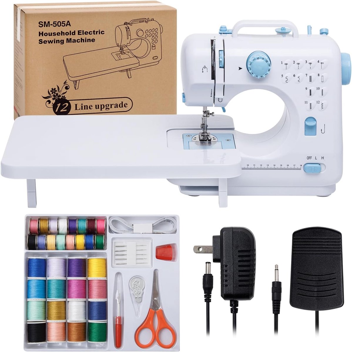 Naaimachine Beginners - Huis naaimachine - Kleding maken - Uitbreidingstafel - 36 cm breed - Wit blauw