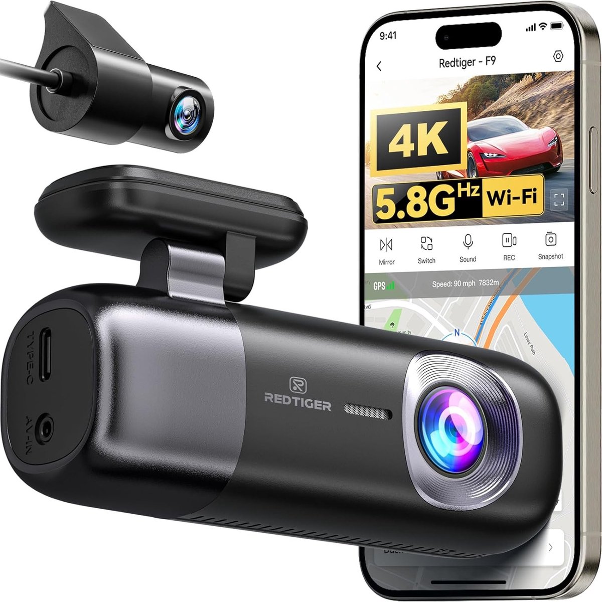 Dashcam - Dubbele Lens - 4K Ultra HD en FHD Achtercamera - GPS en Wifi Connectiviteit - Voor Auto's