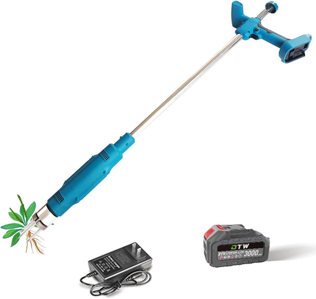 Elektrische Onkruidtrekker - Onkruidverwijderaar Staand - Gazon Onderhouden - Stalen Klauwkop - 102 cm - Zilver