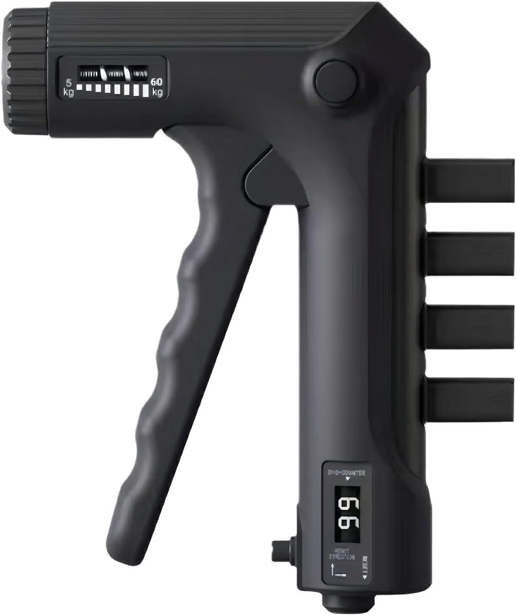 Griptrainer - Handknijper Vinger Oefentoestel - Onderarm Spieropbouw - Verstelbare Weerstand & Teller - 5-60 kg - Zwart