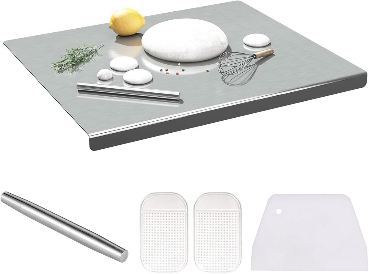 Snijplank Werkblad - Keukenblad Tafel - Deeg Kneden - L-vormige Rand - 60x90 cm - Zilverkleurig