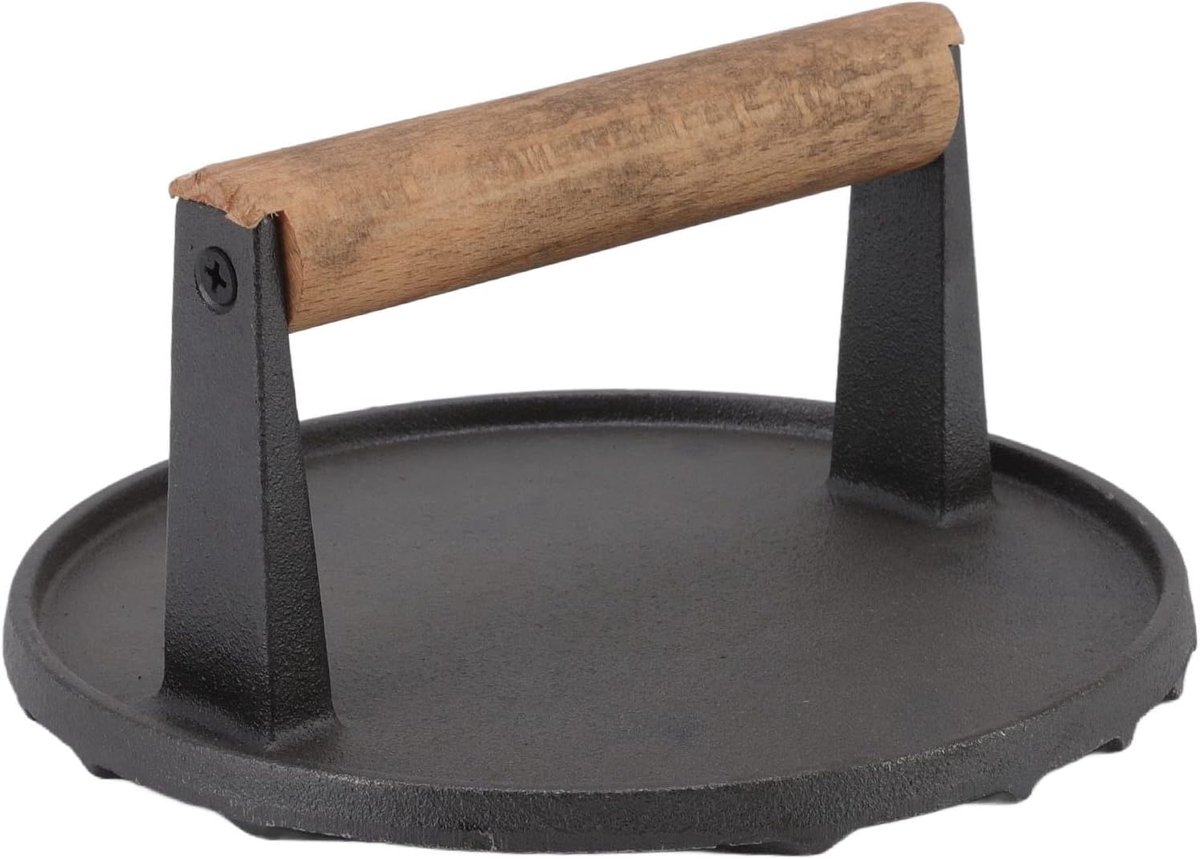 Vleespers Gietijzer - Grillpers Spekpers - Barbecueën Grillen - Zwaar Robuust Ontwerp - 3 Pond - Zwart