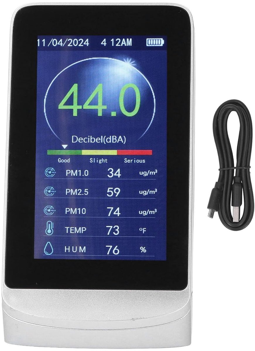 Digitale Geluidsmeter - Luchtkwaliteit Monitor - Omgeving Meten - 6-in-1 Functies - 145 x 78 x 97 mm - Wit