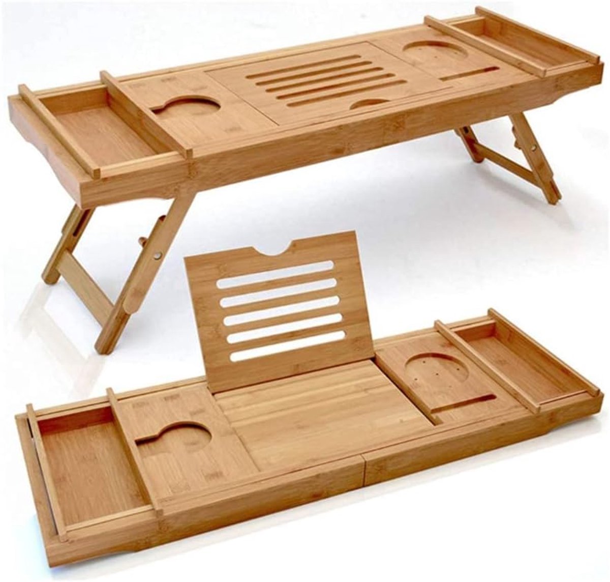 Badkuip Tafel - Bad Accessoire - Ontspannen in Bad - Verstelbare Lengte - 75-109 cm - Houtkleur
