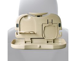 Auto Achterbank Tafel - Opvouwbaar Bureau - Eten en Werken - Met Bekerhouder - 25.5 x 15 cm - Crèmekleurig